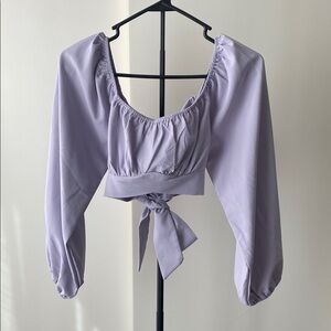 Lavender Puff Sleeve Tie-Front Top